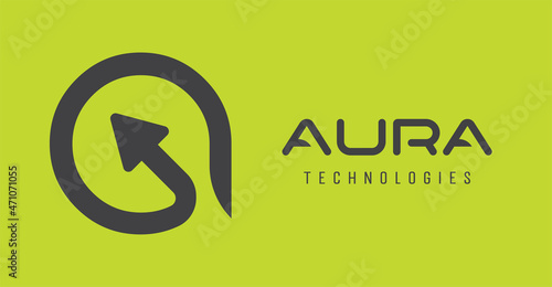 Minimalist letter A technology web app icon logo with an arrow facing upward showing progress made using colors green and black