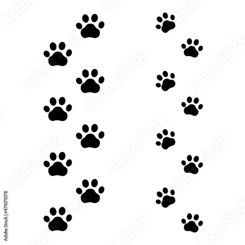 seamless paw trails  black animal footprints isolated on white background.