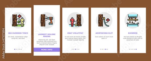 Maple Syrup Delicious Liquid Onboarding Mobile App Page Screen Vector. Sap For Collection, Equipment For Filtration And Bottling On Factory Conveyor. Tasty Sweet Ingredient For Pancake Illustrations