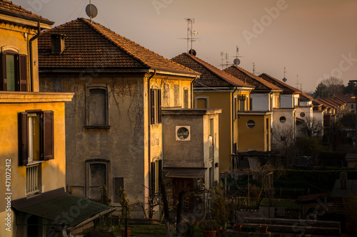 Worker´s houses in line from the industrial village of Crespi D´adda, near Milan, Italy
 photo