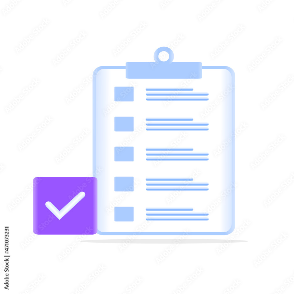 Assignment done icon. Clipboard, checklist symbol. 3d vector illustration. Assignment done icon. Clipboard, checklist symbol. 3d vector illustration.