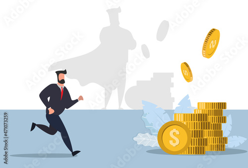 man runs after money. The concept of success and goal achievement. Vector illustration in modern style