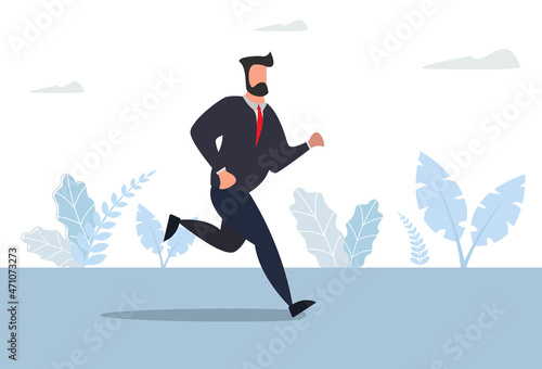 Running young man businessman happy successful. Vector illustration in modern style