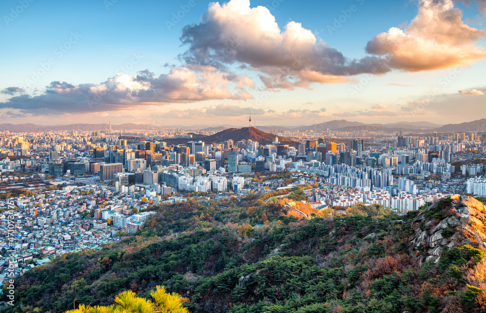 View of Seoul City in autumn South Korea.