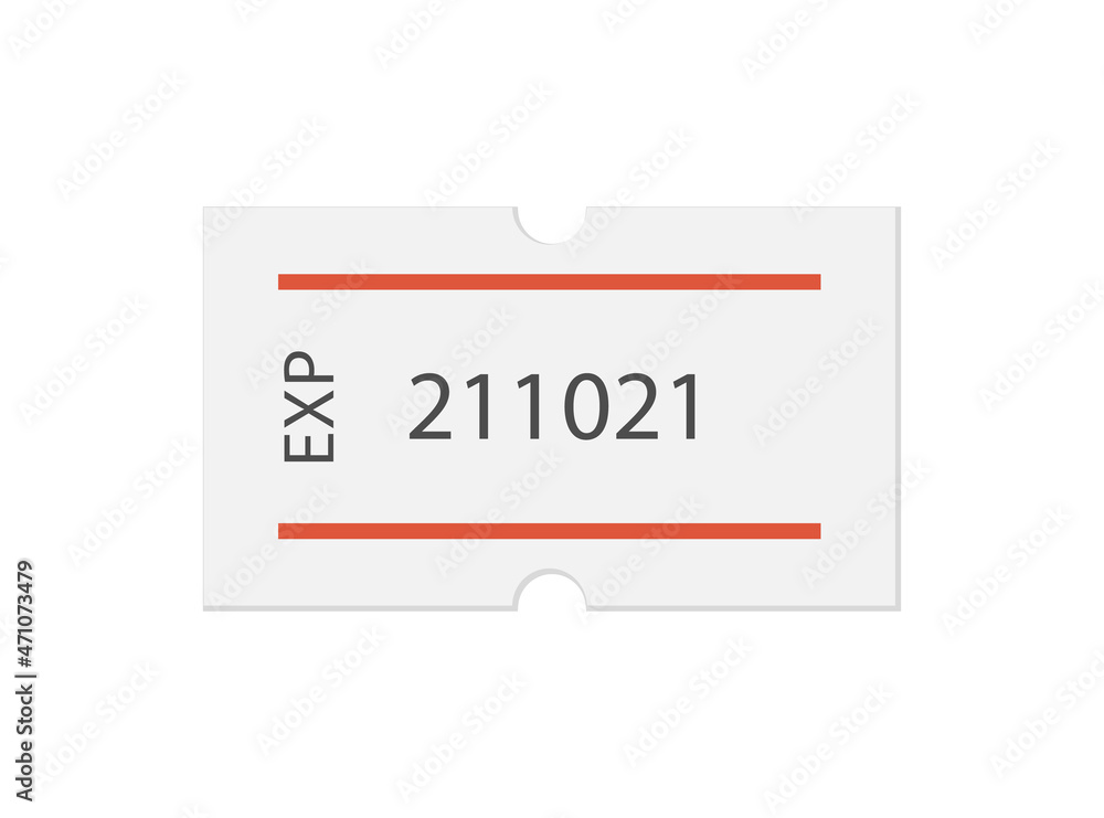 Expired date self-adhesive paper tag with two red stripes. Best before.  Price label. White sticker to indicate the expiration date. Vector  illustration isolated on white background. Stock-Vektorgrafik | Adobe Stock