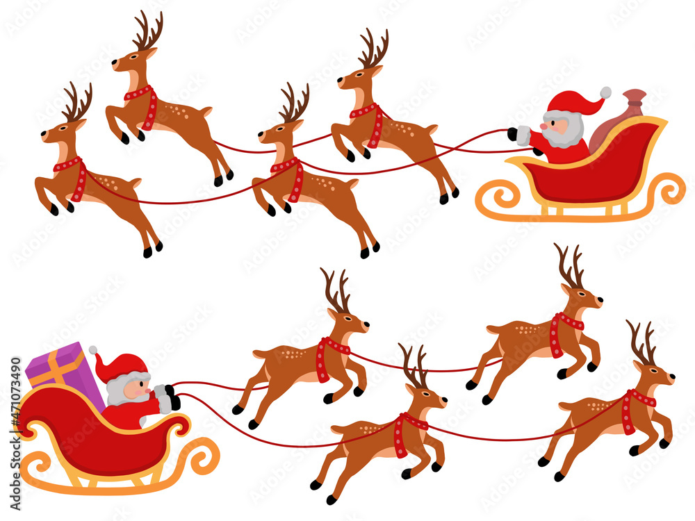 Christmas with Santa and Reindeer Flying. Santa and Reindeer clip art collection