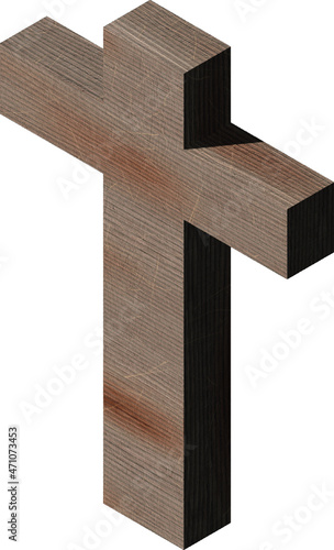 Isometrie von Holzkreuz Illustration, Vektorgrafik. Symbol Trauer. isometrisch icon