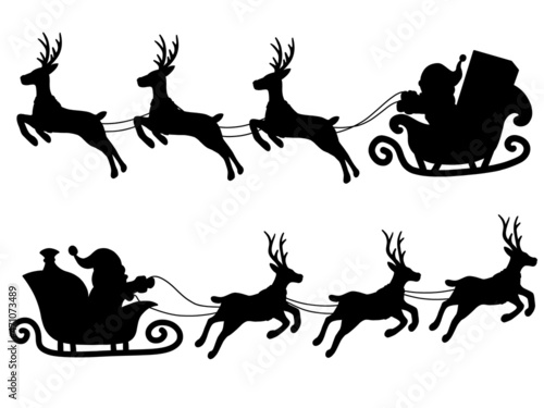 Christmas with Santa and Reindeer Flying Silhouette. Santa and Reindeer clip art collection