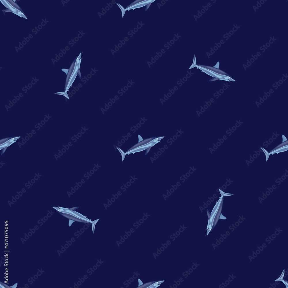 Seamless pattern shark Mako on dark blue background. Animal templates for fabric. Seamless pattern shark Mako on dark blue background. Animal templates for fabric.