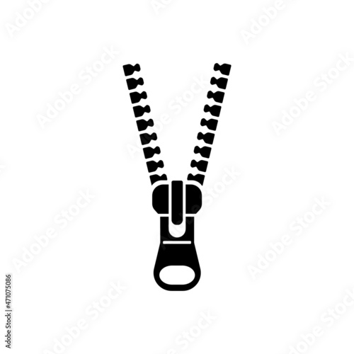 Open zipper. Solid vector black icon isolated on white background