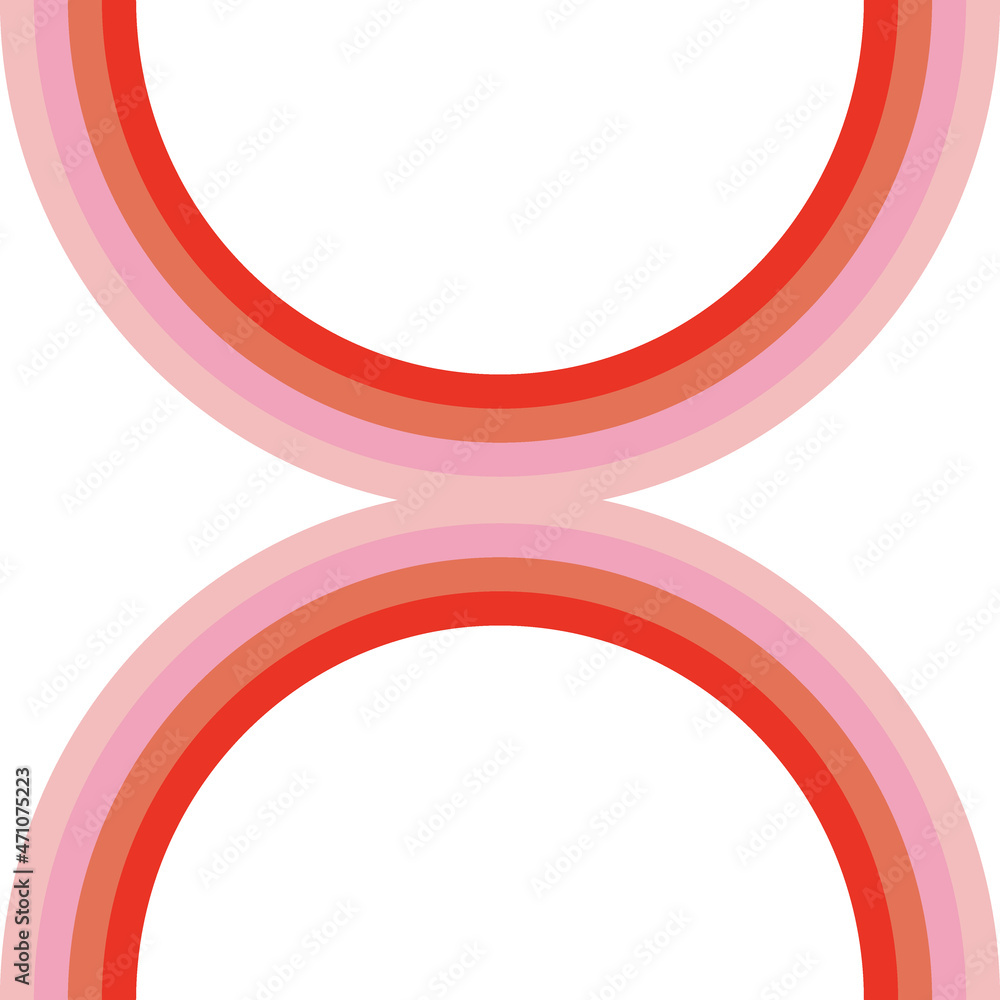 Fototapeta premium Pink Red mirrored rainbows vector clipart isolated on white. Feminine boho abstract arc design element. Sassy girl power illustration collection.