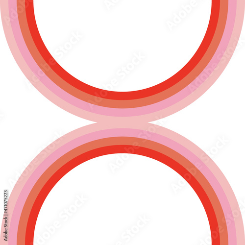 Pink Red mirrored rainbows vector clipart isolated on white. Feminine boho abstract arc design element. Sassy girl power illustration collection.