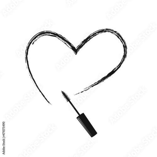 Heart painted with black mascara clipart isolated on white. Sassy girl power illustration collection. Beauty design frame element.