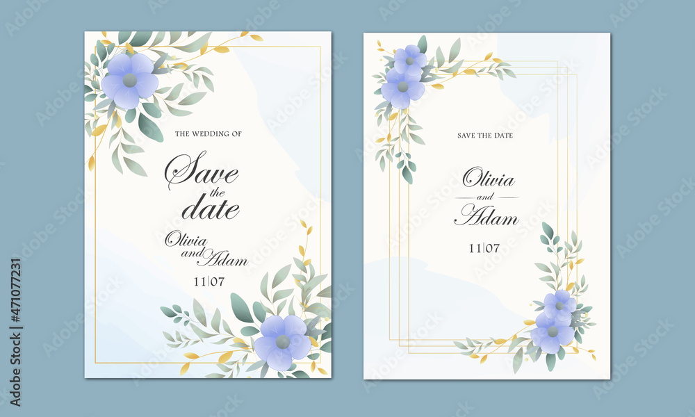 Blue wedding invitations with flowers