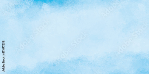 Sky blue shades watercolor background. Aquarelle paint paper textured canvas for design, card template. Turquoise gradient color handmade illustration