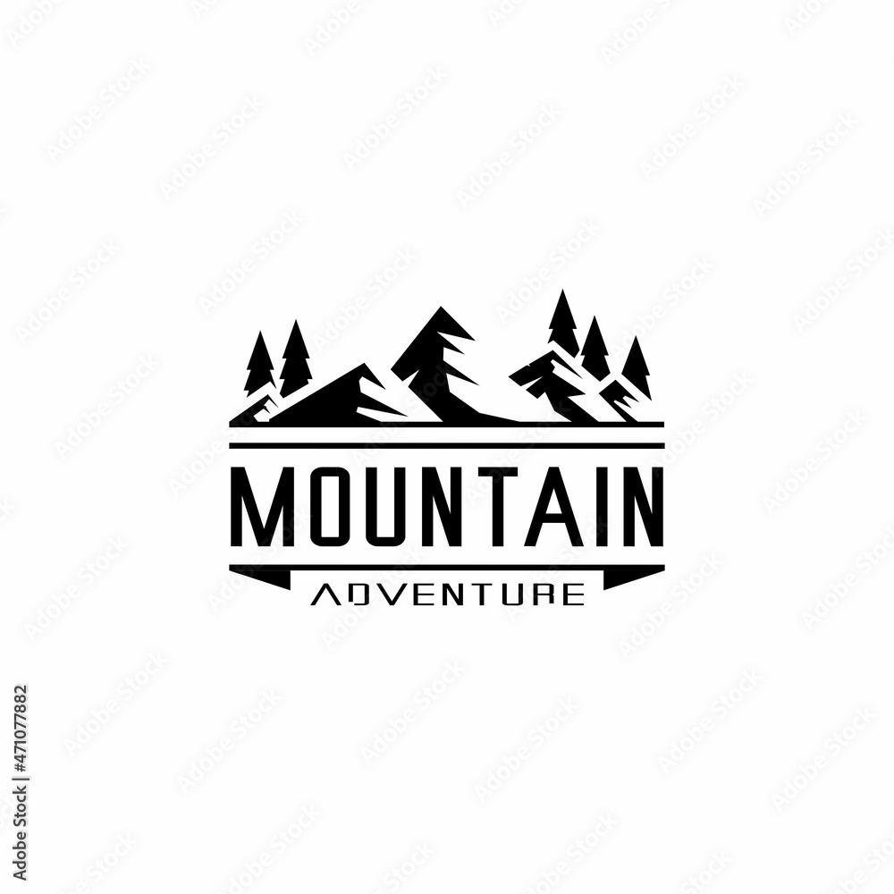 mountains and pine forest logo illustration vector