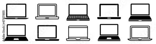 Laptop icons set. Laptop different style. collection Laptops or notebook computer. Flat and line icon - stock vector. photo