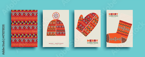 Christmas New Year folk winter clothes card set