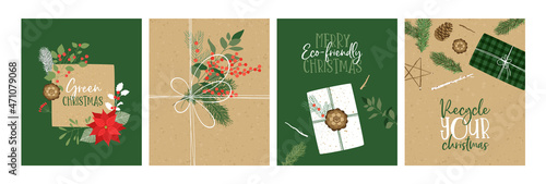 Merry Eco Christmas winter nature gift card set