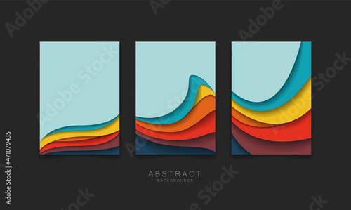 Set of abstract laconic 3D backgrounds. Paper cut shapes for banner, brochure, flyer, booklet design, business presentations, posters, postcards. Vector illustration.