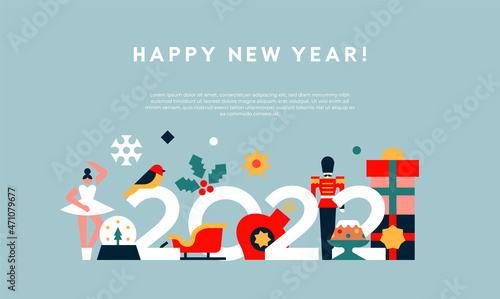 New Year 2022 flat geometric holiday template