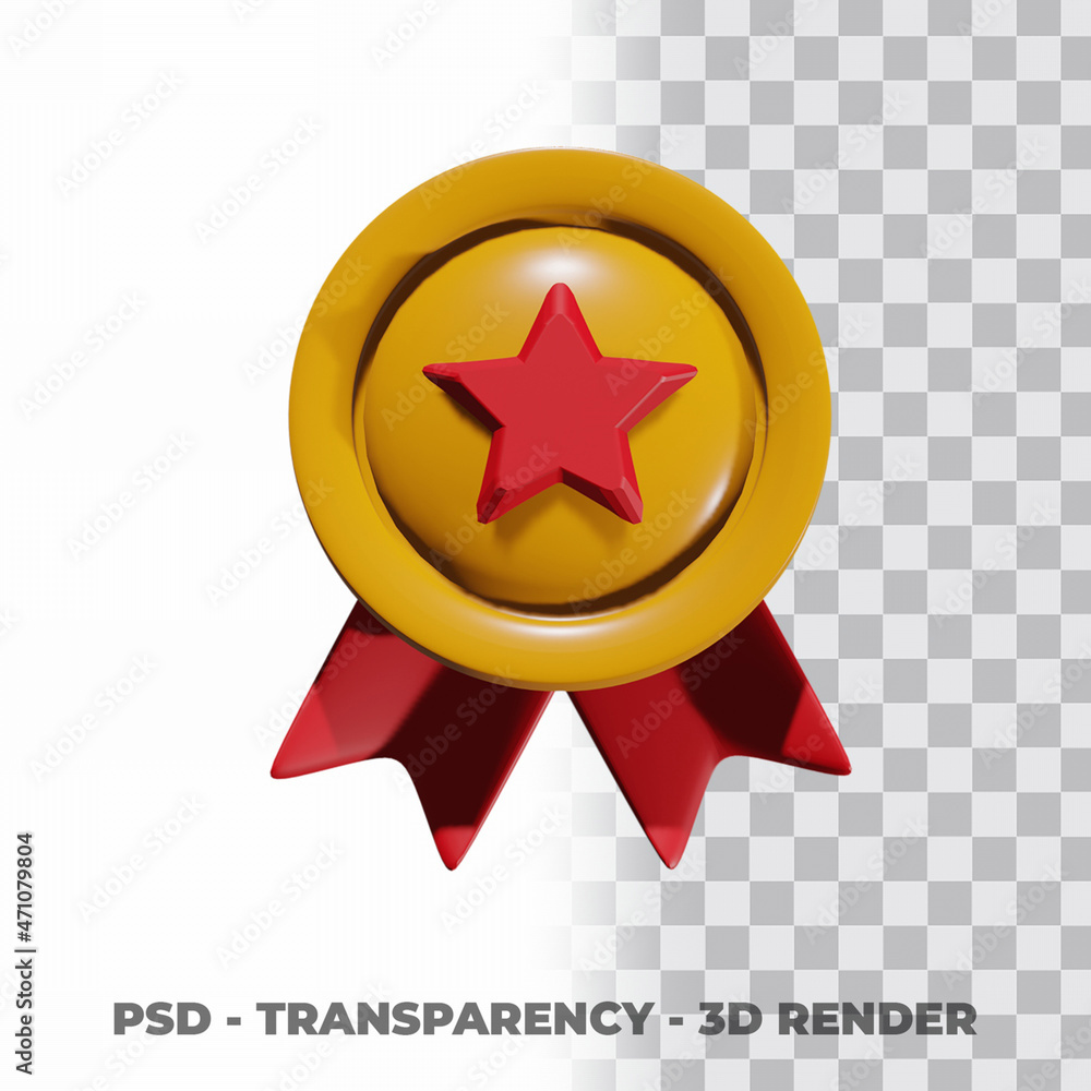 3D Gold medal and ribbon with transparency background