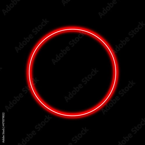Red neon ring on a black background. 3D rendering