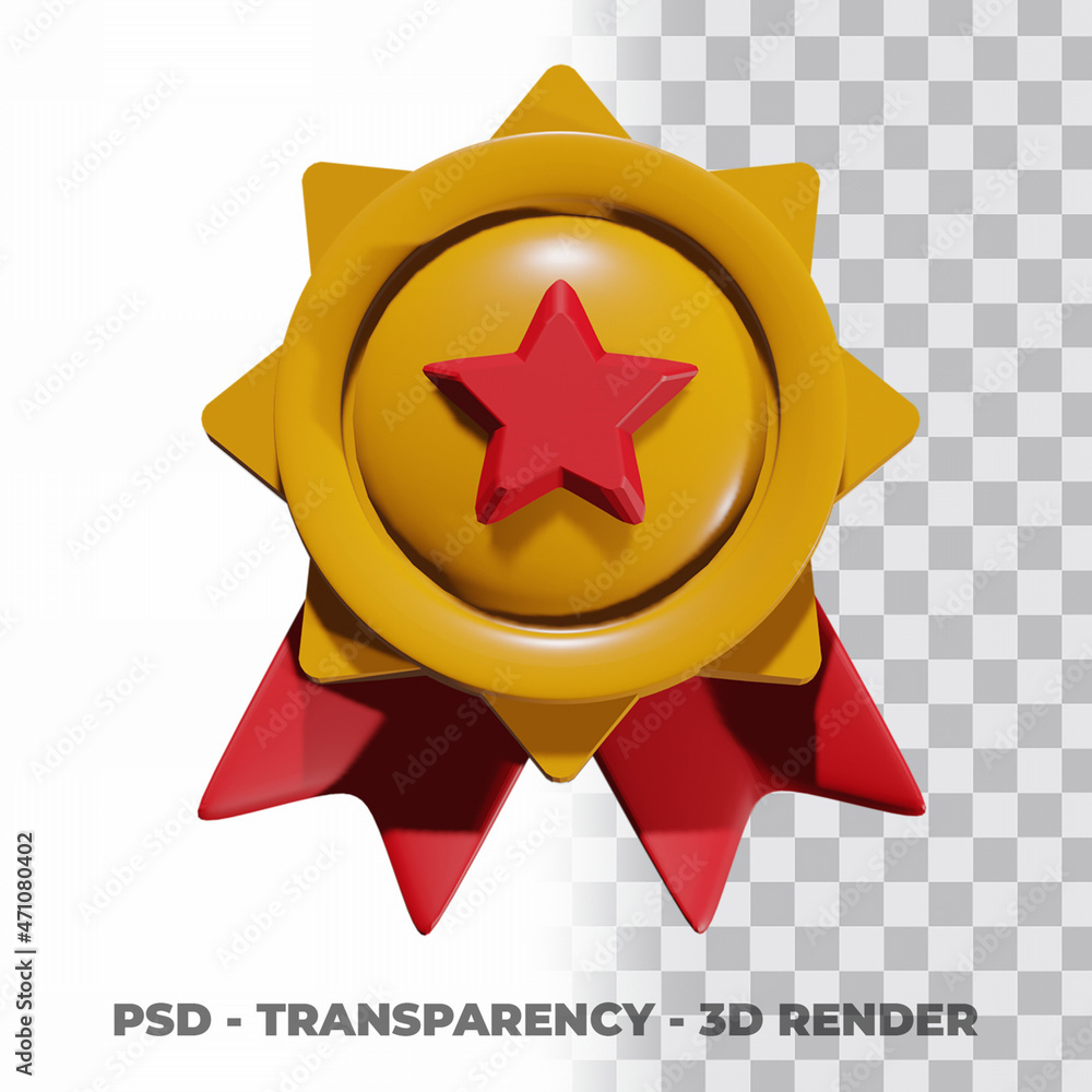 3D Gold medal and ribbon with transparency background 3D Gold medal and ribbon with transparency background