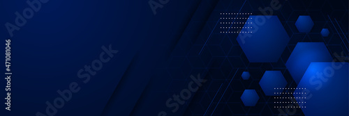 Abstract dark navy blue technology hexagon banner background. Futuristic blue black hexagon background. Futuristic honeycomb concept. Wave of hexagon. Vector illustration