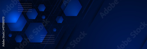 Abstract dark navy blue technology hexagon banner background. Futuristic blue black hexagon background. Futuristic honeycomb concept. Wave of hexagon. Vector illustration