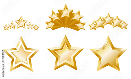 Set of gold stars isolated on white background