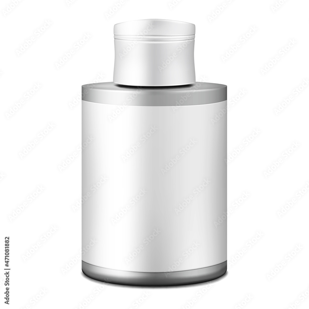 Blank bottle with empty white label vector mockup. Cosmetic, medical product packaging container mock-up. Template for design Blank bottle with empty white label vector mockup. Cosmetic, medical product packaging container mock-up. Template for design