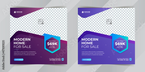 Real estate home for sale social media post or square web banner advertising template