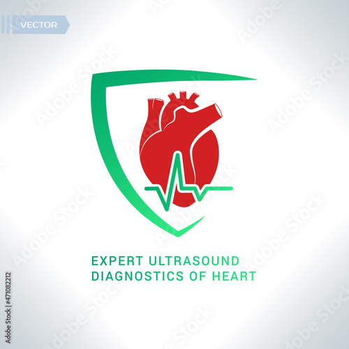 Cardiology center logo.. Heart vector logo.  Health care logo.