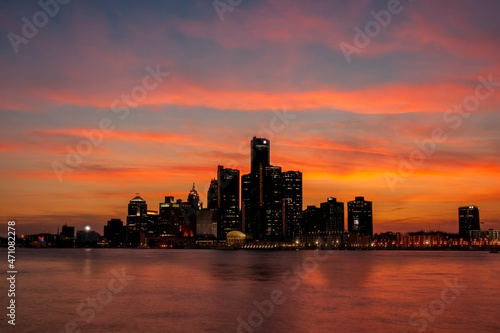 Night View Of The Detroit Michigan Skyline