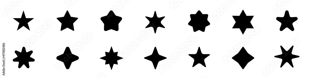 Simple stars icons set. Black stars silhouettes for design. stock illustration Simple stars icons set. Black stars silhouettes for design. stock illustration