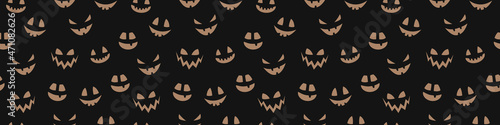 Funny Halloween texture with funny pumpkin face. Seamless pattern. Banner. Vector