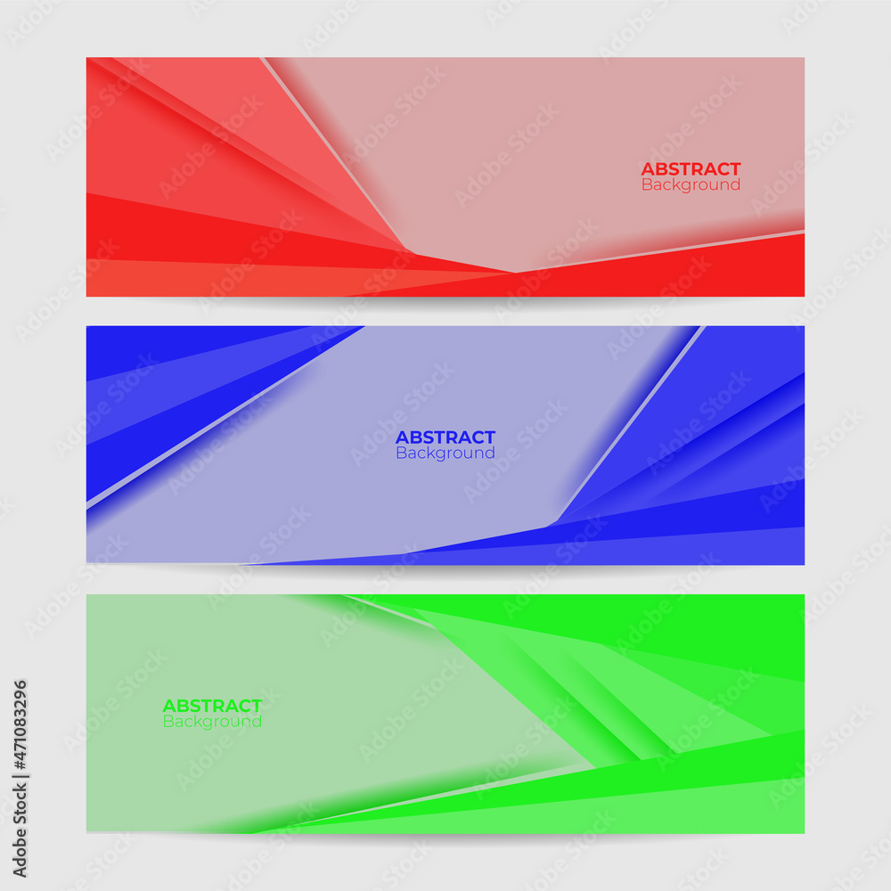Fototapeta premium Colorful web banner with push button. Collection of horizontal promotion banners with gradient colors and abstract geometric backdrop.Header design. Vibrant coupon template. Vector eps 10