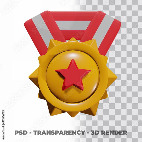 3D Gold medal and ribbon with transparency background