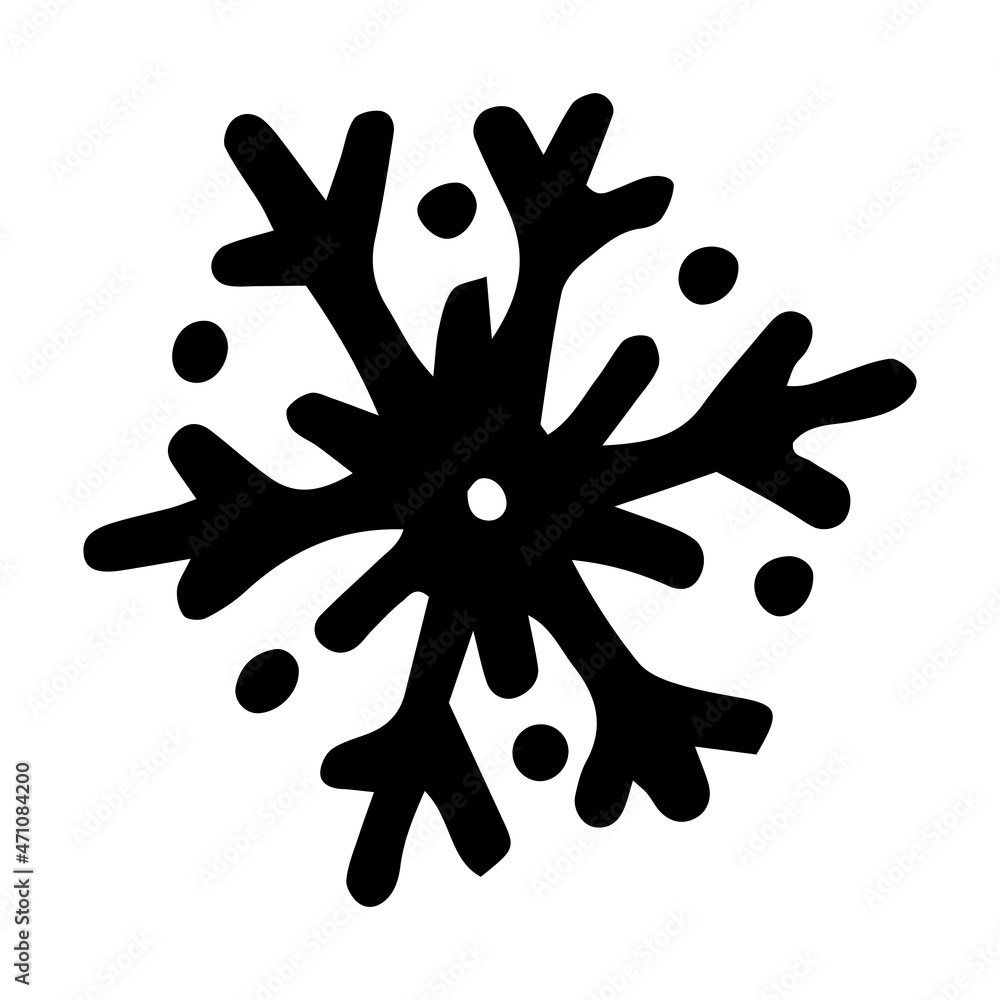 Snowflake icon. A snowflake drawn in the doodle style with dots, a black outline of flowers on white for a winter design template. isolated snow Snowflake icon. A snowflake drawn in the doodle style with dots, a black outline of flowers on white for a winter design template. isolated snow