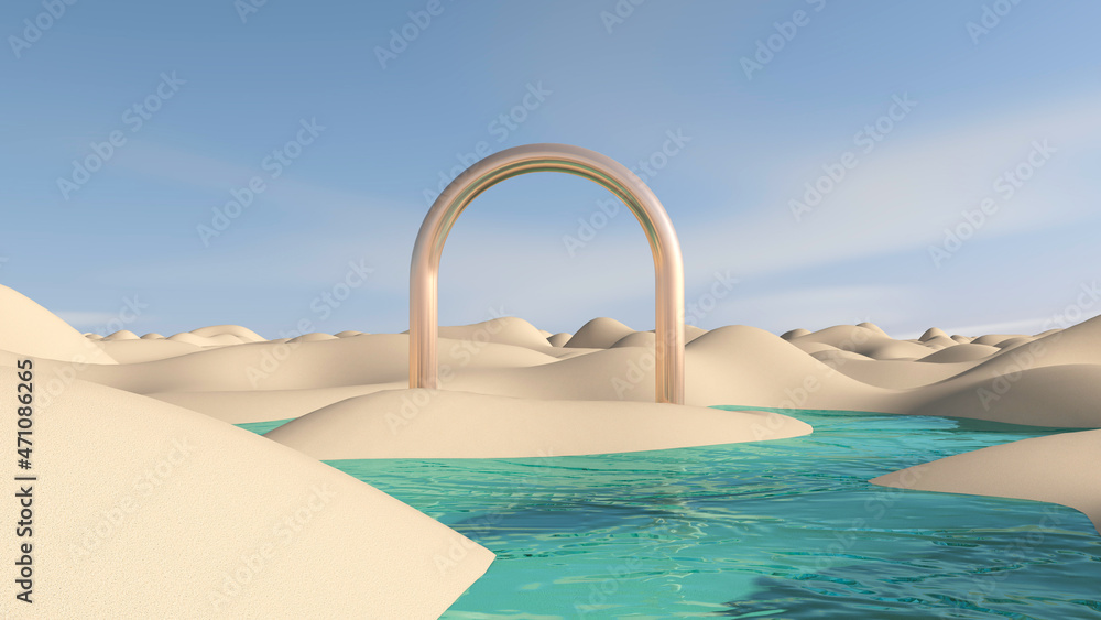 Desert with sky background. 3D illustration, 3D rendering	