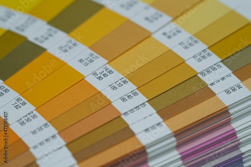 Palette of color shades. A sample of the chromaticity of the colors system. Reference colors of paints. Selective focus