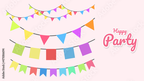 Colorful bunting and garlands  isolated on pink background ,Flat Modern design ,  Vector Illustration EPS 10