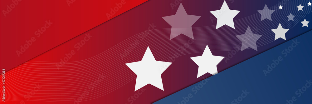 American blue red nation banner with national flag and space for text. Independence and freedom vector concept. USA country day celebration. Traditional patriotic background with waving American flag American blue red nation banner with national flag and space for text. Independence and freedom vector concept. USA country day celebration. Traditional patriotic background with waving American flag