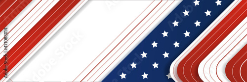 American blue and red banner background template. American nation banner with national flag Independence and freedom vector. USA country day celebration. Patriotic background with waving American flag