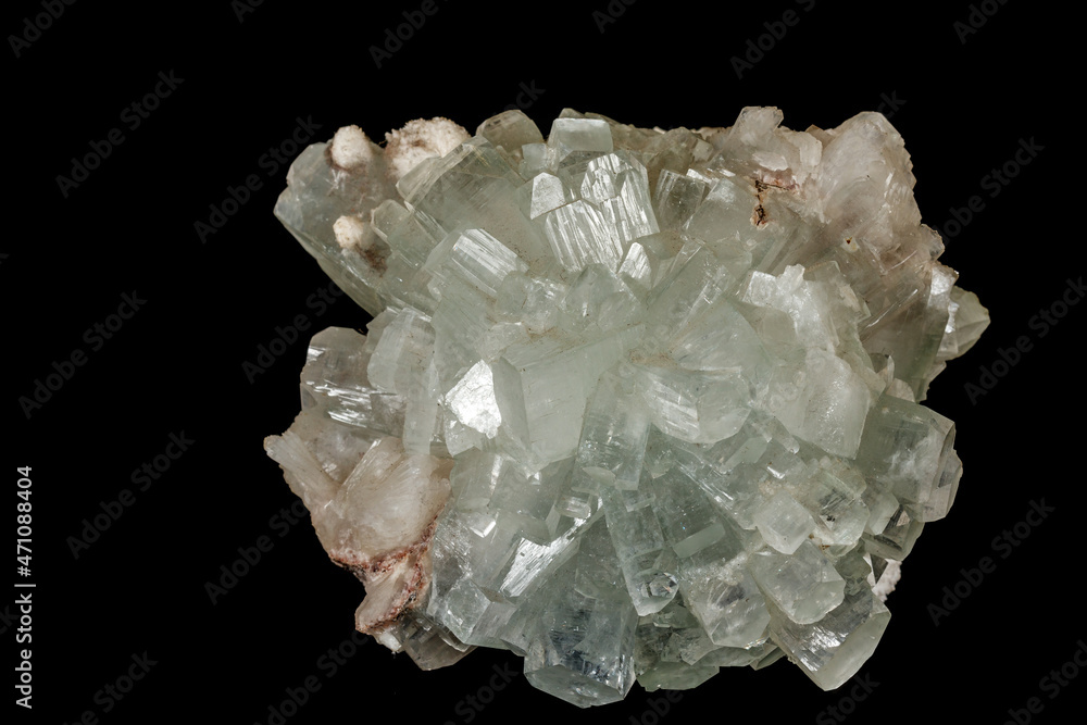 Macro stone Apophyllite mineral on black background Macro stone Apophyllite mineral on black background