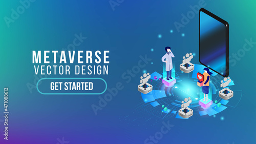 Metaverse VR Abstract technology background Hi-tech communication concept, technology, digital business, innovation, science fiction scene vector illustration with copy-space.