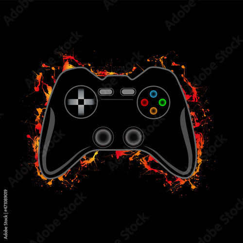 Vector illustration with game joystick on orange blots.