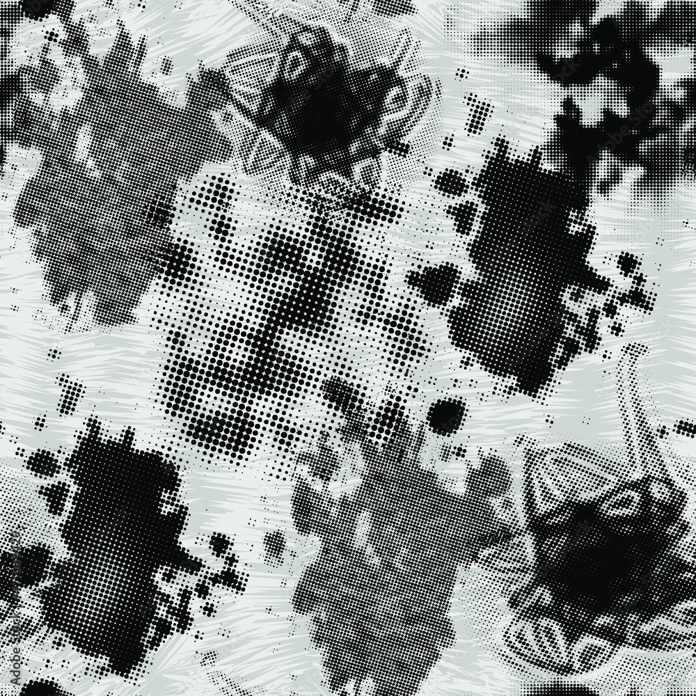 Abstraction seamless pattern in vector. Classic black and white spots. A patch on a T-shirt or other clothing