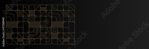 Abstract black gold bauhaus lines geometric banner background. Vector design banner pattern background template for wallpaper, template, poster, backdrop, book cover, brochure, leaflet, flyer